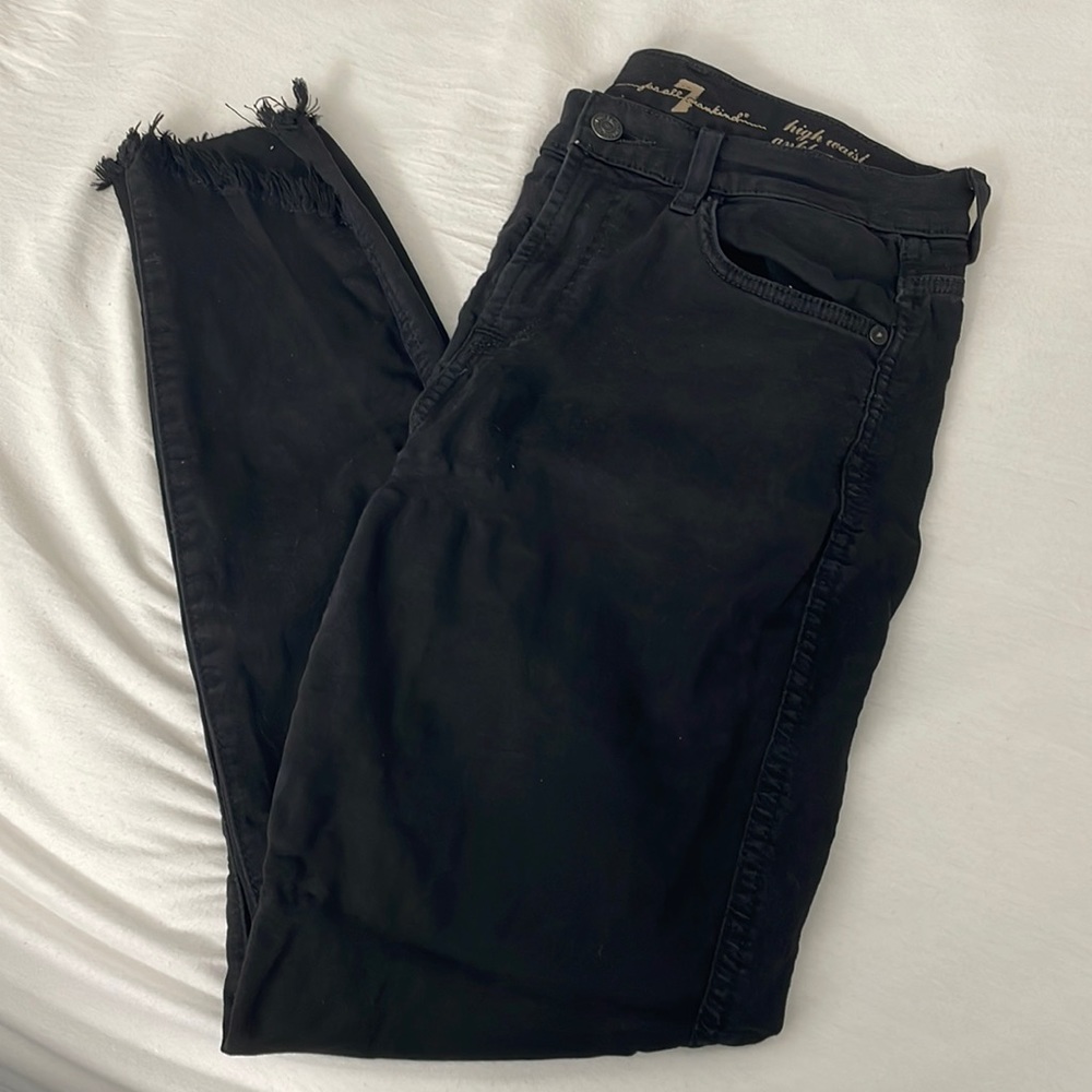 7 For All Mankind High Waist Ankle Genevieve Jeans in Black - Size 27